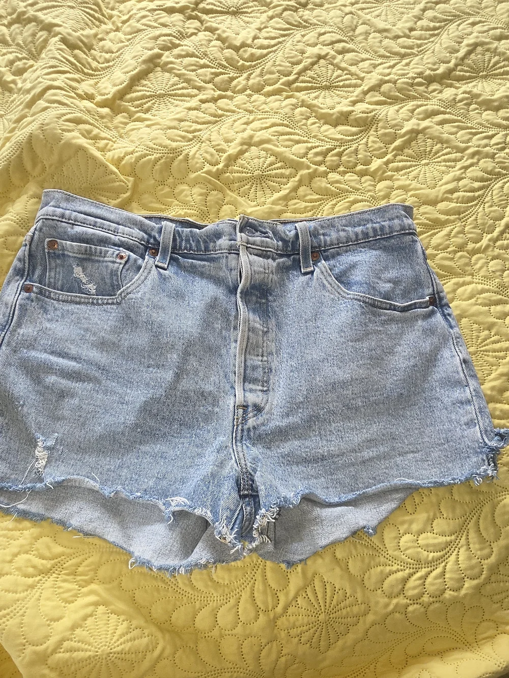 Levi's 501 Light Blue Distressed Denim Shorts